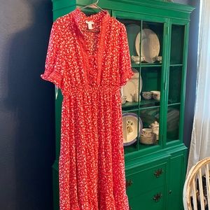 Red and white long dress